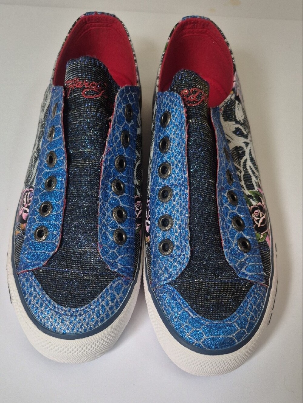 Like New Ed Hardy Y2K Blue Red Slip-On Sneakers sz 8 - Picture 4 of 7